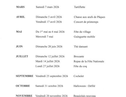 Calendrier des festivités 2026