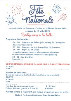 Invitation aux habitants de Monthelon au repas du 14 Juillet